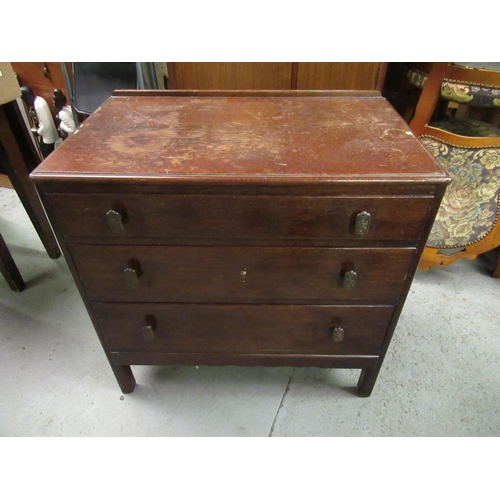 831 - A Vintage Oak 3 Drawer Chest of Drawers 77 x 73 x 44cm