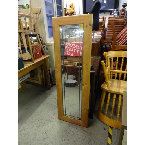 844 - A Leaded Glass Pine Mirror 45 x 137cm