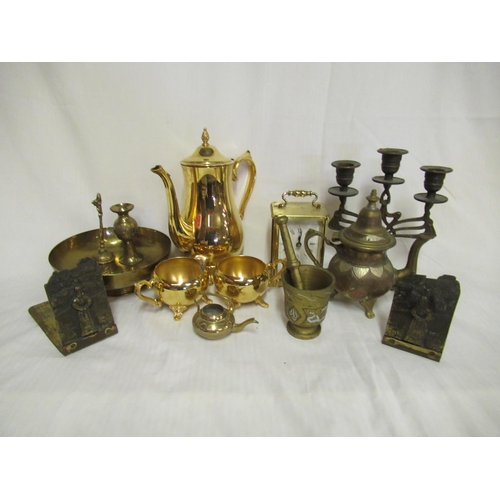 794b - A Quantity of Brassware Including a Quartz Carriage Clock, Art Deco Table Candelabra etc.