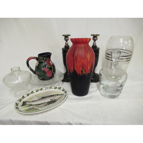 808b - An Assortment of Glassware, Pottery and Ornaments inc. Handmade Decanter, Colourful Glass Vase etc.