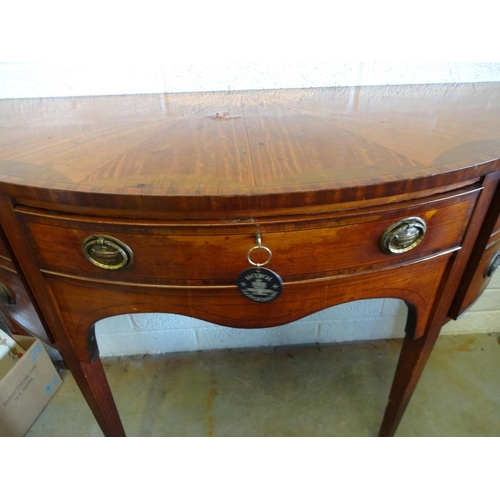 18 - An Inlaid Demi Lune Hall Table with Key 137 x 54 x 92cm