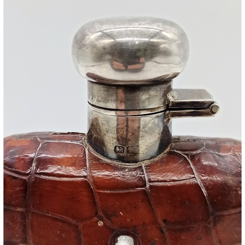 26A - An early 20th Century Silver and leather topped Spirits Hip Flask - N.B. Hinge to top broken