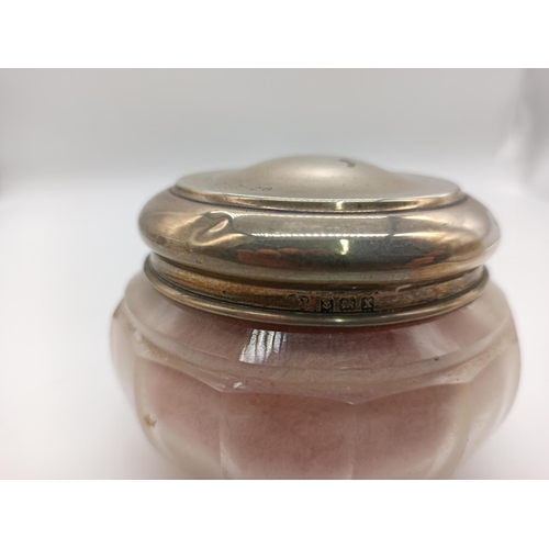 11 - A Ladies Powder Jar with Hallmarked Silver Lid Inscribed M.B.M From Grannie 2.7.28