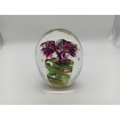 28 - A Magnum sized 9.5 cm Bohemia Glass Floral Paperweight