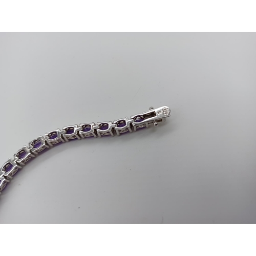 35 - Silver and Amethyst Hallmarked Bracelet 14.5 Grams , 20cm