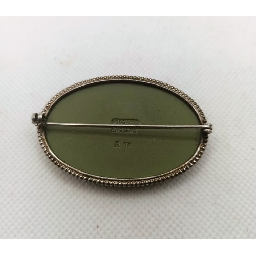 9E - Wedgewood Sterling Silver and Green Jasperware Broach