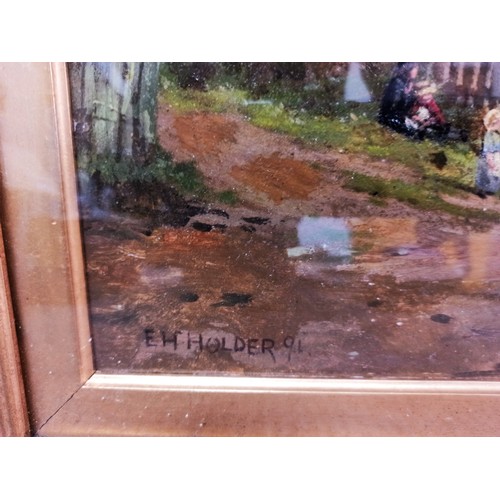 1 - EDWARD HENRY HOLDER (1847-1922), OIL ON CANVAS, Children in a Cottage Garden - 67 x 50 cm in frame u... 
