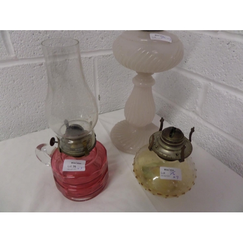 76 - Vintage Oil Lamps x 3 - 1 with Flute missing