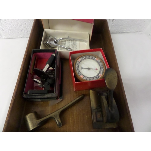 77 - A Compass, Desk stamp and Microscope