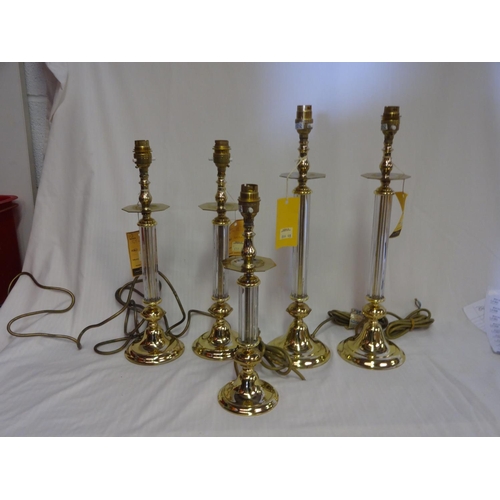 95 - 5 x Glass and Brass Table Lamps - Largest 46cm