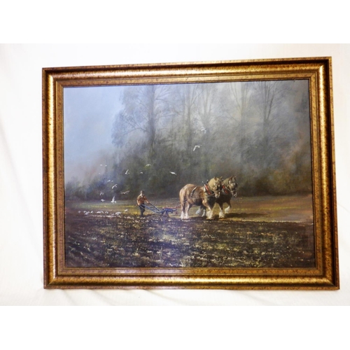 2a - An Original Oil on Canvas of Plough Horses signed Madgiotck 1979 68 x 54cm
