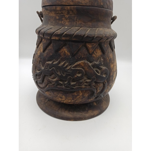 68 - Wooden Ethnic Pot Depicting Unusual Carved Animals