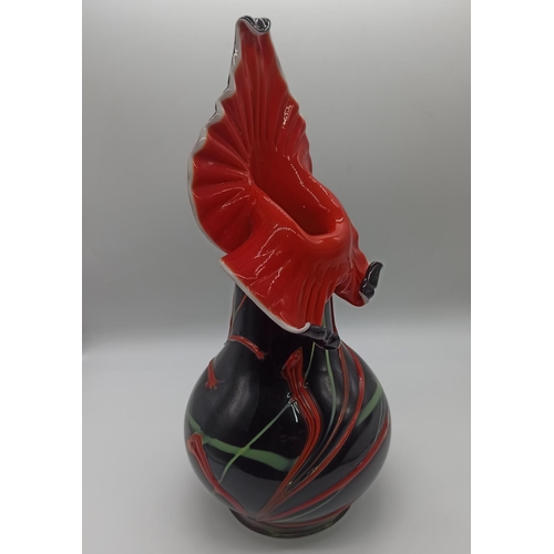 83a - A Studio Glass Black and Red Flower Vase with Pontil Mark