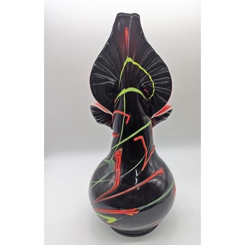 83a - A Studio Glass Black and Red Flower Vase with Pontil Mark