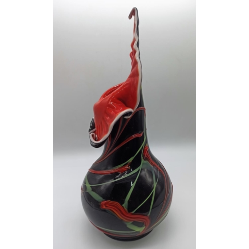 83a - A Studio Glass Black and Red Flower Vase with Pontil Mark