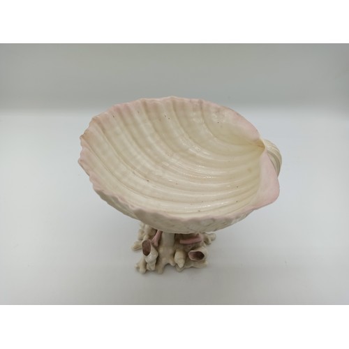 8 - A Belleek China Bowl Featuring a Large Footed Shell that is supported by Sea Corel - 1 very small ch... 