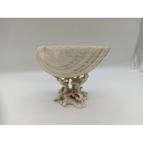 8 - A Belleek China Bowl Featuring a Large Footed Shell that is supported by Sea Corel - 1 very small ch... 