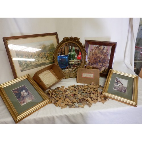 761 - Mixed Boxed Selection inc. Wooden Jigsaw Puzzle, Framed Prints and Mirror (stand broken)