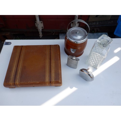 753 - Embossed Stationary Companion with Lid and Lock (no key) plus Drinks Decanter / Ice Bucket and Hip F... 