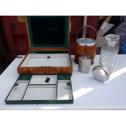 753 - Embossed Stationary Companion with Lid and Lock (no key) plus Drinks Decanter / Ice Bucket and Hip F... 