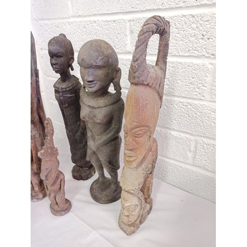 52f - Tribal Art Carved Figurines, the tallest 48cm