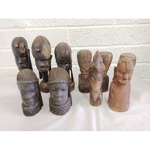 52h - 10 x Tribal Carvings the tallest 28cm