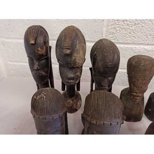 52h - 10 x Tribal Carvings the tallest 28cm