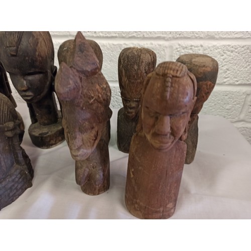 52h - 10 x Tribal Carvings the tallest 28cm