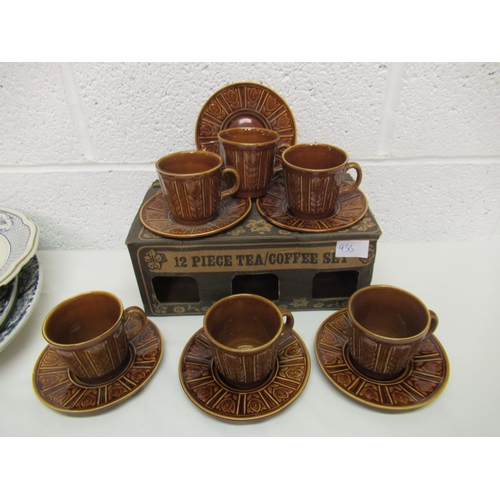 93T - A Vintage 1970's TAMS Brown Boxed Coffee/Tea Set - 12 Pieces