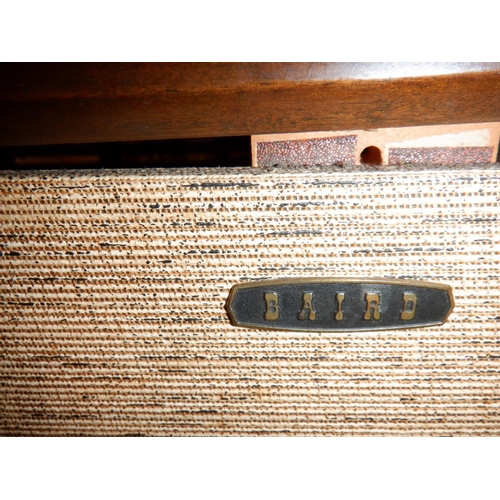 106 - Baird Vintage Record Player in Mahogany Style Unit with Brass Pad Feet and Material Frontage