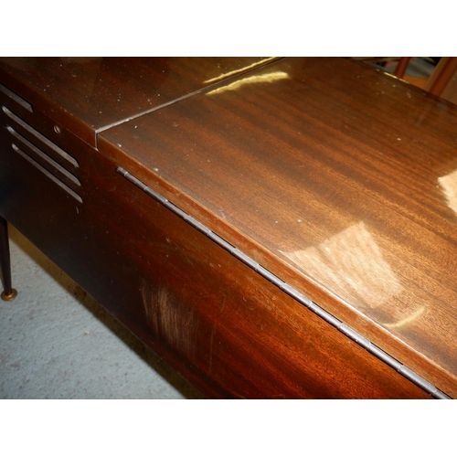 106 - Baird Vintage Record Player in Mahogany Style Unit with Brass Pad Feet and Material Frontage