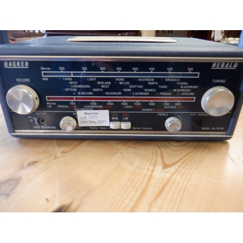 109 - Vintage Herald Hacker Model RP30 Portable Radio in Blue Leather Type Case on Turntable, small damage... 