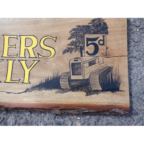 139 - Handmade Solid Oak  Farmers Weekly Sign 47cm x 17.5cm