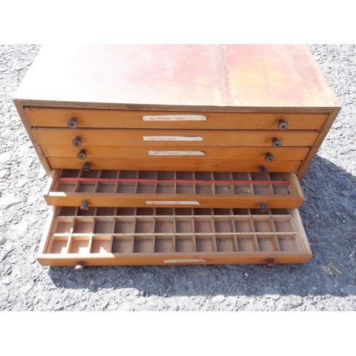 140 - Wooden 6 Drawer Printers Chest approx. 51 x 25 x 25