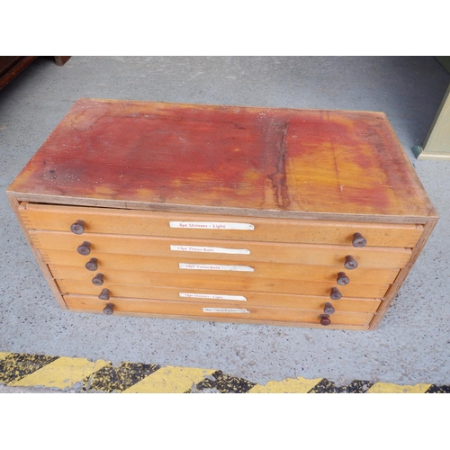 140 - Wooden 6 Drawer Printers Chest approx. 51 x 25 x 25