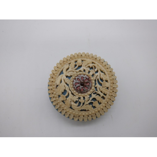 148 - Carved Antique Celluloid Pin Cushion and Pin Box