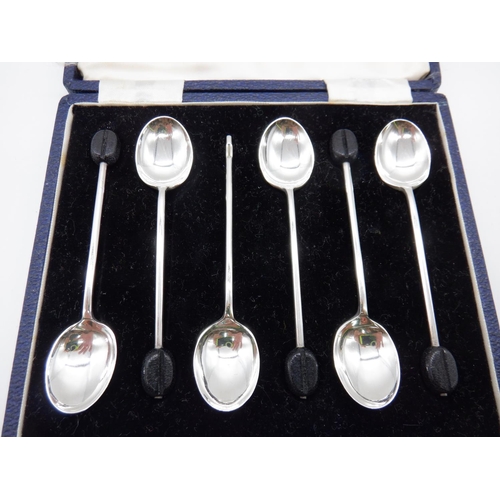 15 - Hallmarked Mapplin and Webb  Silver Coffee Bean Spoons in Box