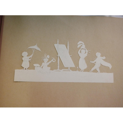 186 - An Album of 1840's Paper Silhouettes and Circular Framed Silhouette of Children Playing