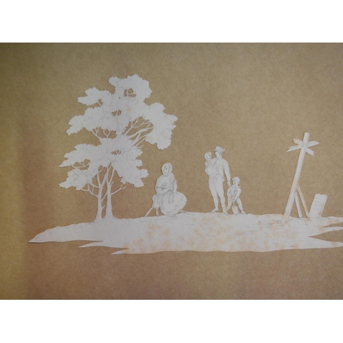 186 - An Album of 1840's Paper Silhouettes and Circular Framed Silhouette of Children Playing