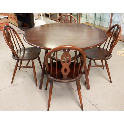 197 - An Ercol Dining Table 122 x 112 x 71cm Extended and 4 Chairs - Age Related Marks