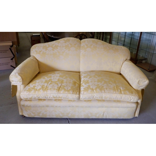 198 - A Victorian Sprung Sofa in Yellow Damask on Brass Casters 85 x 97 x 170cm