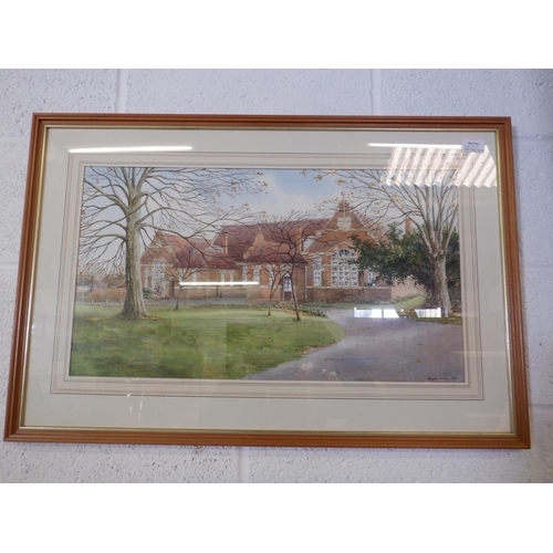 221 - Framed Watercolour of Fairfield School in Havant by Angela Loader approx. 80 x 53cm