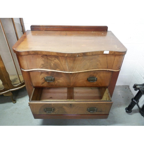 223 - Solid Handmade  Wooden 3 Drawer Chest with Upstand and Bow Fronted Top Drawer approx. 92 x 52 x 85cm