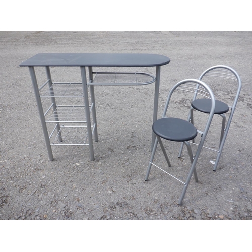 235 - Metal Framed Kitchen Island / Breakfast Bar with Storage Facility and Fold up Chairs