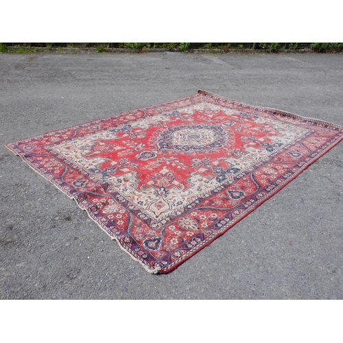 237 - Handmade Patterned Wool Rug approx. 390 x 283cm ( little damage see photo)