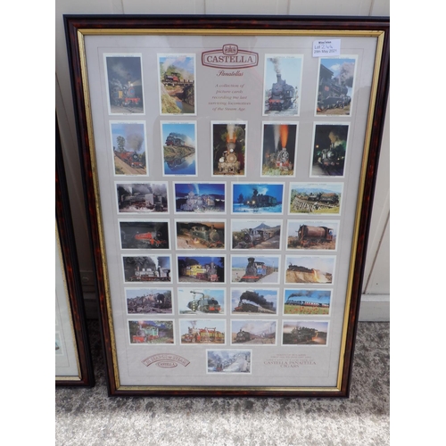 244 - 2 x Framed Collections of Castella Cigar Cards Depicting Racing Cars and Locomotives approx. 65 x 45... 