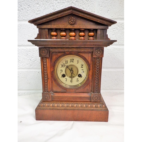 249 - Ornatly Carved Mantle Clock with Key and Pendant plus other items inc. West German Travel Clock and ... 