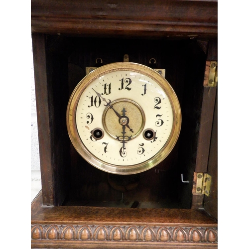 249 - Ornatly Carved Mantle Clock with Key and Pendant plus other items inc. West German Travel Clock and ... 