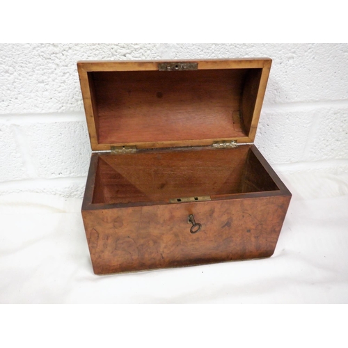 258 - Walnut Veneered Small Box/Chest with Lock and Key approx. 23 x 12 x 17cm