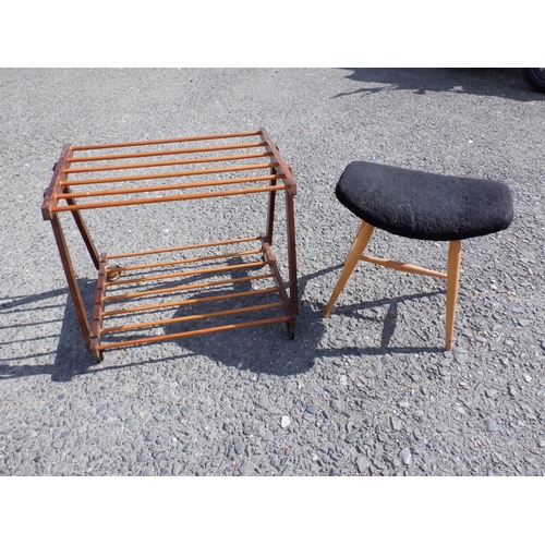 259 - Vintage Suitcase Mobile Trolley Rack 67 x 48 x 56cm with a Retro Style Stool